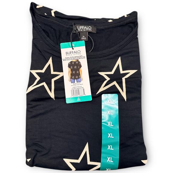 NWT Buffalo David Bitton Star Print Crewneck T-Shirt Womens XL Black - Picture 2 of 4